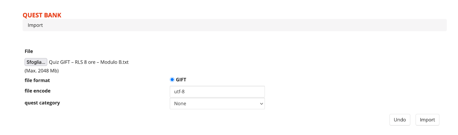 Import file selection