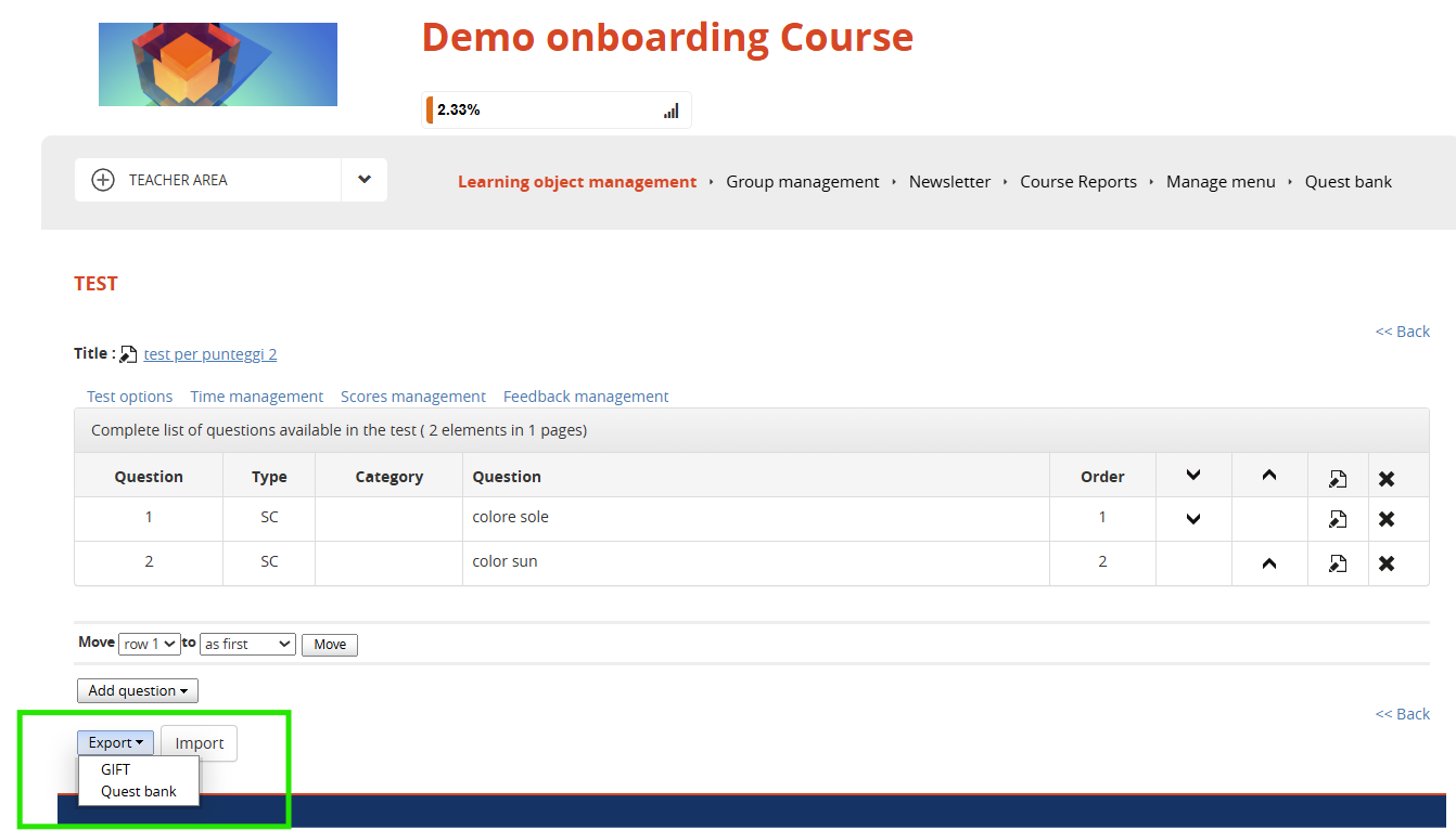 Save questions from test